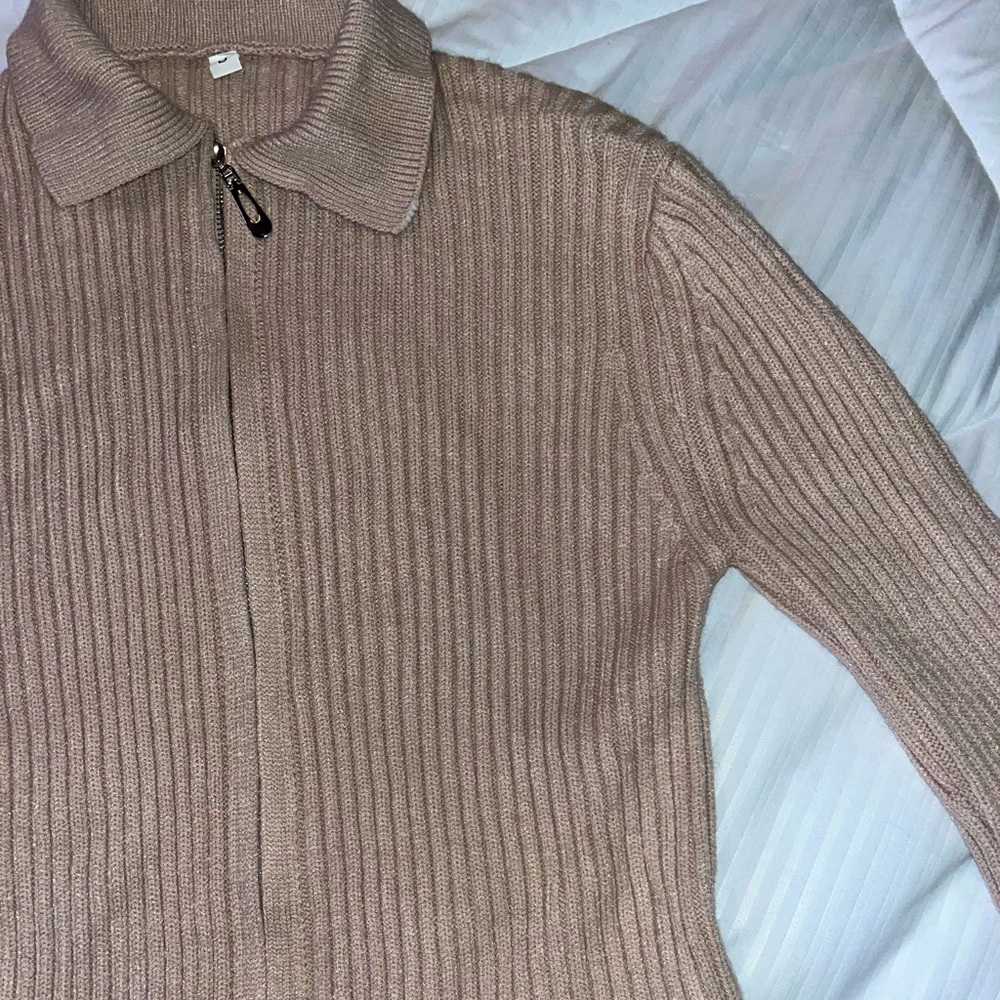 SHEIN Casual Ribbed Knit Zip Front Cardigan